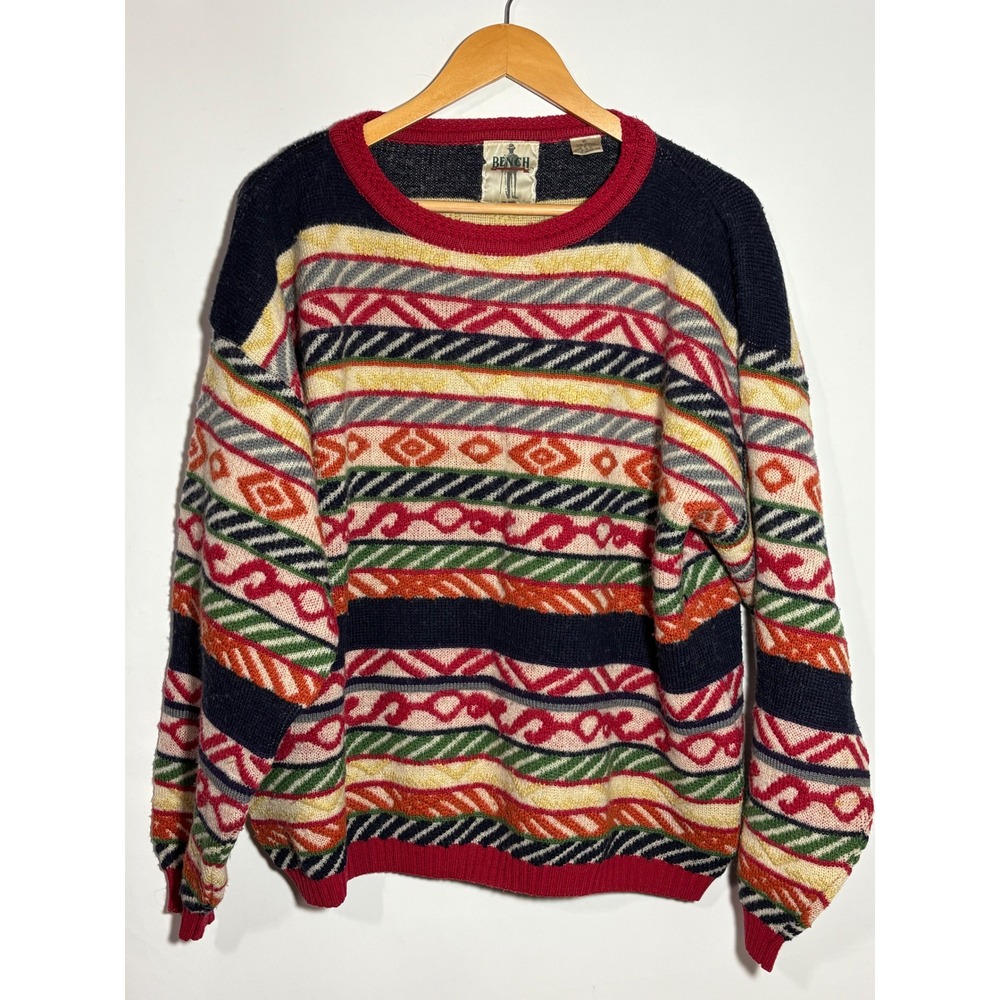 Vintage BENCH Men's XL Y2K Coogi-style Wool‎ Blend Sweater Crew Neck Long Sleeve